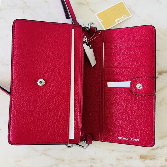 MICHAEL KORS Mott Dark Raspberry Red Leather Phone Crossbody Bag - Picture 6 of 10